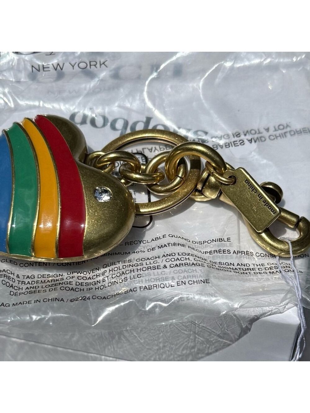 NEW Coach Rainbow Heart Bag Charm with Brass & Enamel Finish CAX71 NWT - Picture 6 of 8